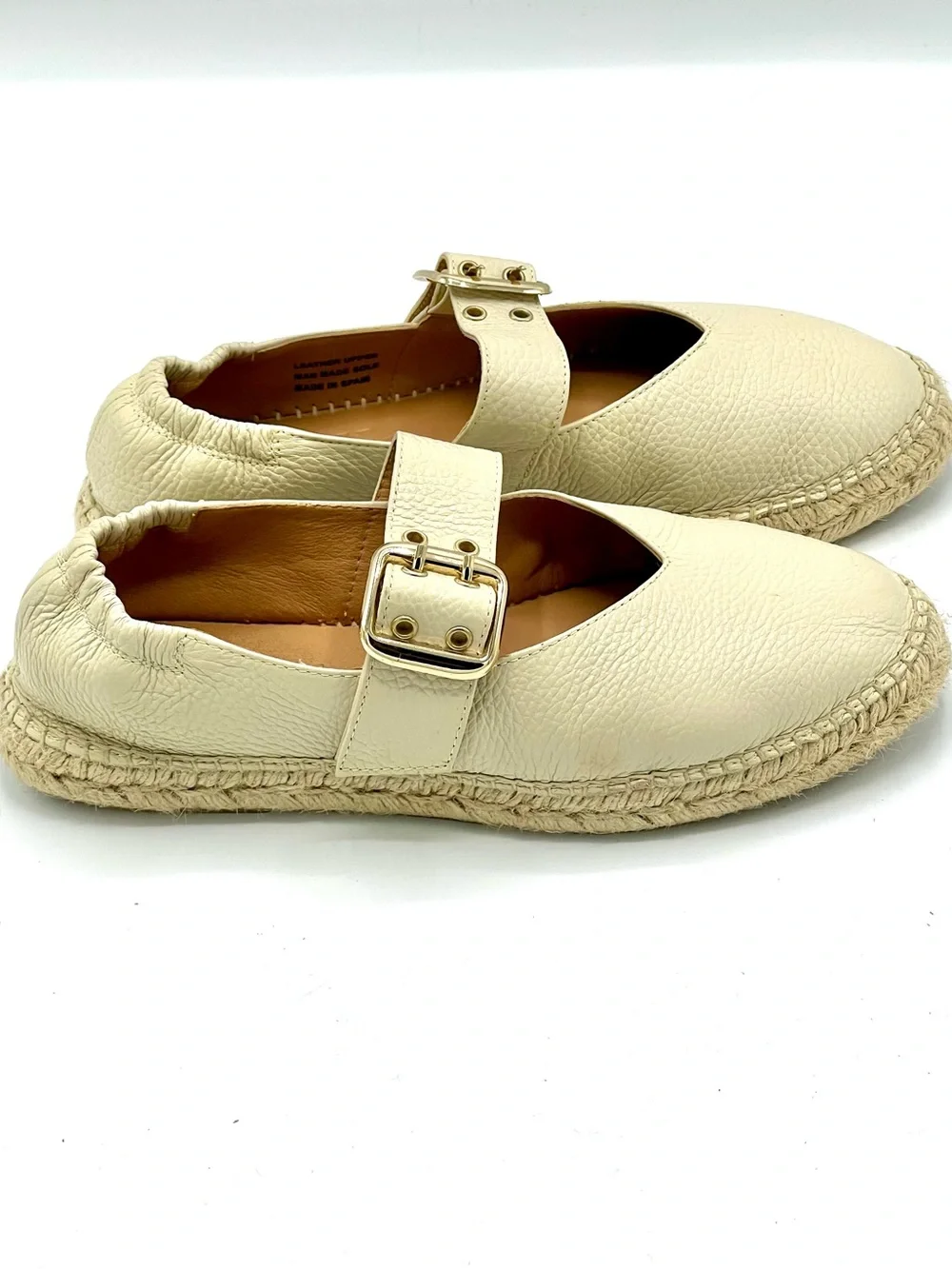 Buckle Beige Pebbled Leather Jutelia Mary Jane espadrilles Made In Spain Sz40/9